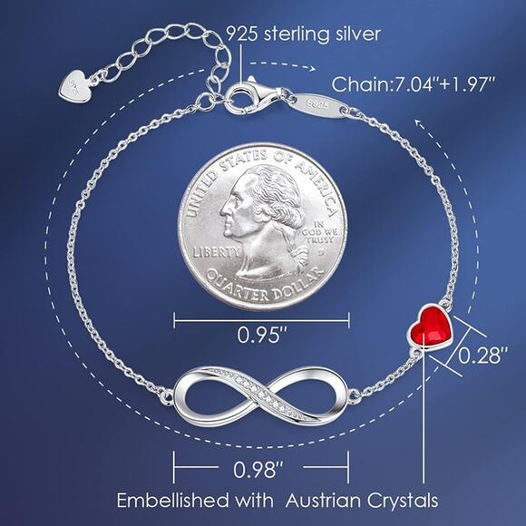 CDE Infinity Heart Birthstone Charm Link Bracelet for Women 925 Sterling Silver - Picture 6 of 7